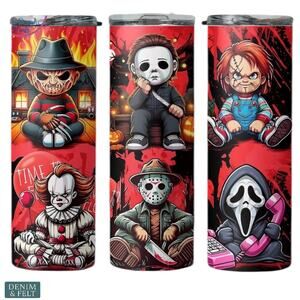 Horror Movie Characters 20oz Skinny Tumbler Cup Halloween Stainless Steel NEW